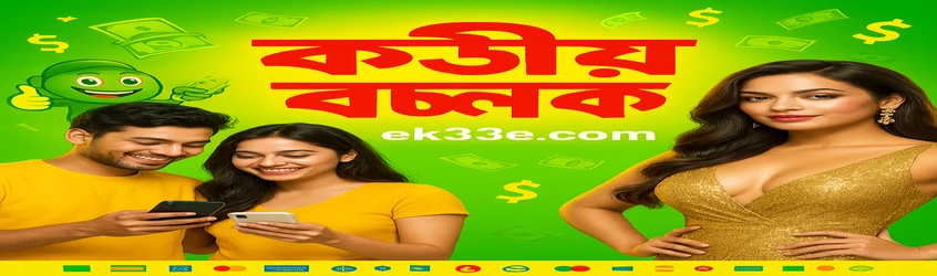 ek33 রেফারেল প্রোগ্রাম প্রচারের একটি বাংলা ব্যানার, ৫ জন বন্ধু পরিচয় করালে ২০০০ টাকা বোনাস দেওয়ার কথা বলা হয়েছে; এতে এক গ্ল্যামারাস নারী এবং স্থানীয় পেমেন্ট লোগো রয়েছে।